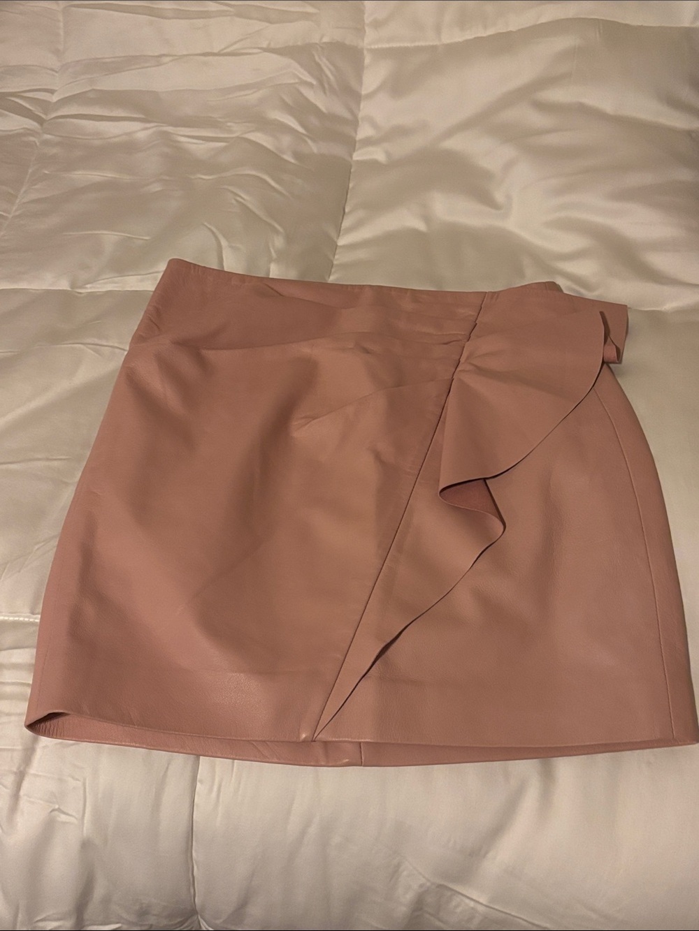 Michelle Mason dusty rose lambskin mini skirt